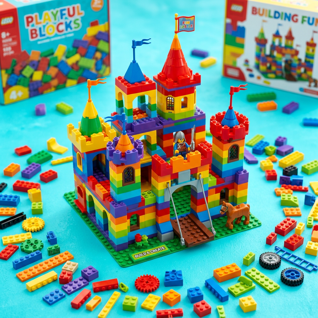 Rainbow Building Blocks Set hero image turquoise background